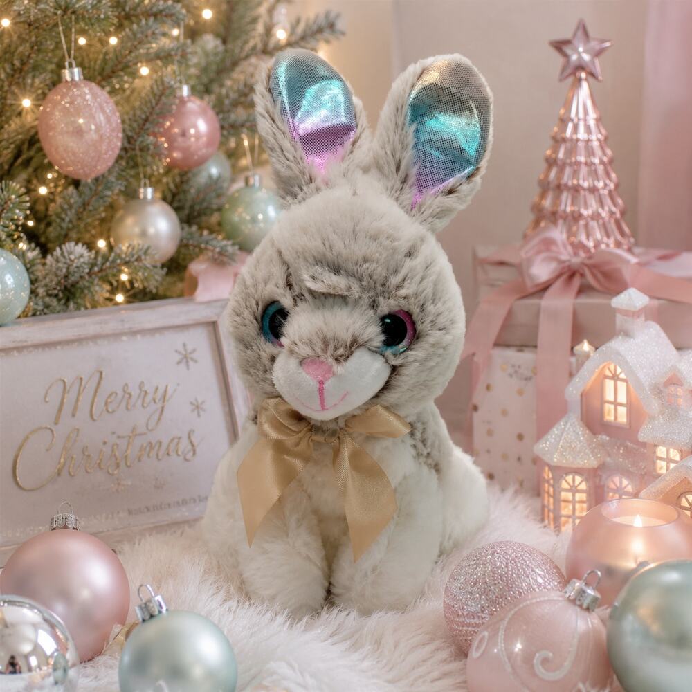 🐇🎀Plush Bunny Rabbit 10" Gray White Iridescent Ears Stuffed Animal Coquette